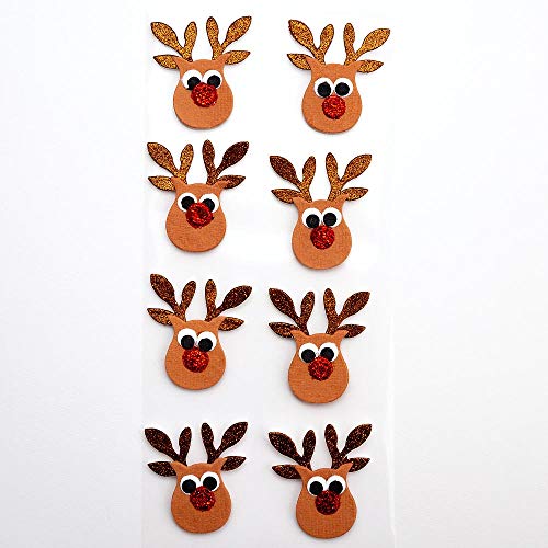 Italian Options Glitter Reindeers Handmade Christmas Craft Decoration Self Adhesive 3.5cm x 3.5cm (8 pcs)