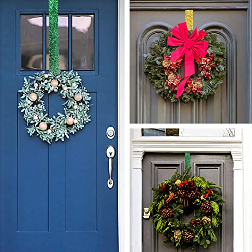 Rolin Roly 2Pcs Wreath Hanger,Front Door Punch Free Hook 12" Garland Hanger Christmas Wreath Hanging Hooks for Easter Decorations Home Office Wall Wedding Wreaths Decor (Green+Gold)