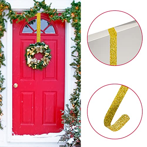 Rolin Roly 2Pcs Wreath Hanger,Front Door Punch Free Hook 12" Garland Hanger Christmas Wreath Hanging Hooks for Easter Decorations Home Office Wall Wedding Wreaths Decor (Green+Gold)