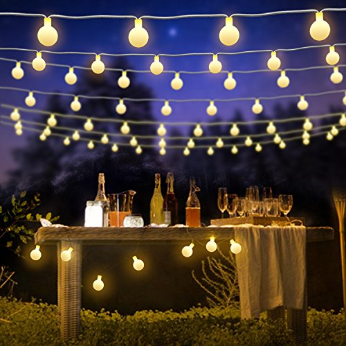 BlueFire Fairy Lights Plug in, 50 LED 31ft Globe String Lights, 8 Modes Remote Control Dimmable Timer Gazebo Lights Christmas Lights for Bedroom, Party, Garden, Camping, Outdoor, Indoor (Warm White)