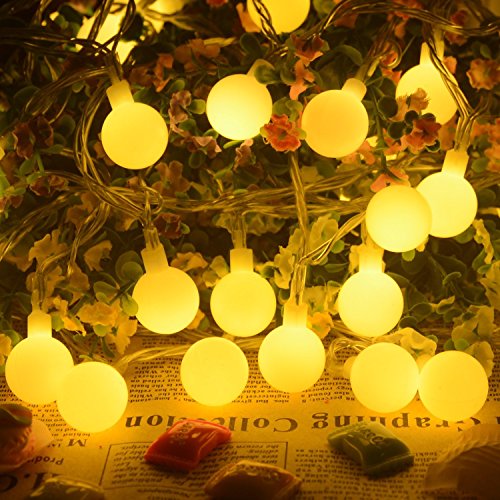 BlueFire Fairy Lights Plug in, 50 LED 31ft Globe String Lights, 8 Modes Remote Control Dimmable Timer Gazebo Lights Christmas Lights for Bedroom, Party, Garden, Camping, Outdoor, Indoor (Warm White)