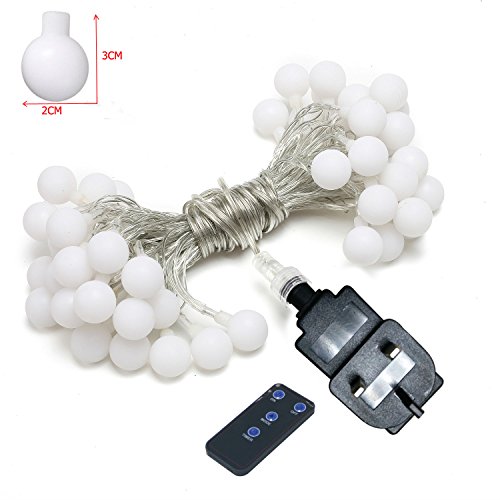 BlueFire Fairy Lights Plug in, 50 LED 31ft Globe String Lights, 8 Modes Remote Control Dimmable Timer Gazebo Lights Christmas Lights for Bedroom, Party, Garden, Camping, Outdoor, Indoor (Warm White)