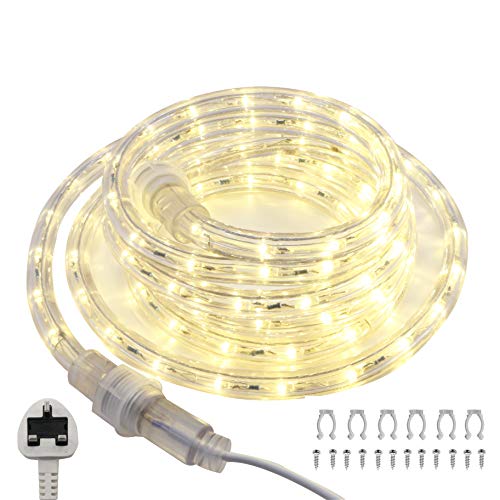 FOEERS Outdoor LED Rope Lights,9.8FT Warm White 220V Waterproof Mains,Connectable String Light Plug in,Christmas Lighting for Bedroom Garden Camping Tent Decking Gazebo