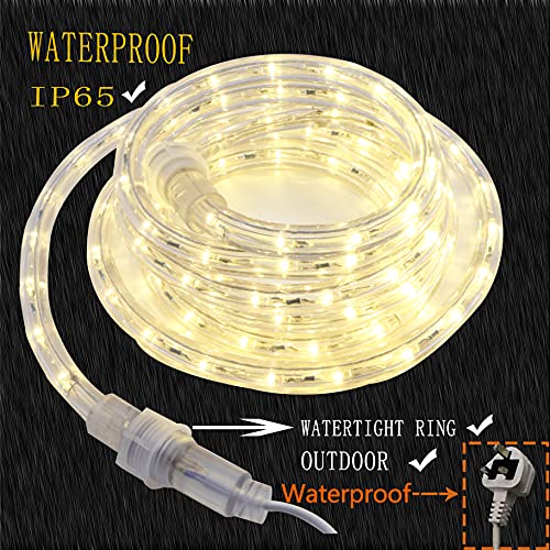 FOEERS Outdoor LED Rope Lights,9.8FT Warm White 220V Waterproof Mains,Connectable String Light Plug in,Christmas Lighting for Bedroom Garden Camping Tent Decking Gazebo