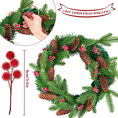 Whaline Christmas Artificial Berries Red Frosted Holly Berry Stems Christmas Berry Picks Christmas Wreath Decoration Supplies for Garland Xmas Tree Crafts Gift Home Wedding Holiday Party, 12 Pack