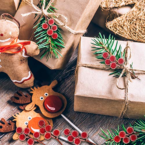Whaline Christmas Artificial Berries Red Frosted Holly Berry Stems Christmas Berry Picks Christmas Wreath Decoration Supplies for Garland Xmas Tree Crafts Gift Home Wedding Holiday Party, 12 Pack