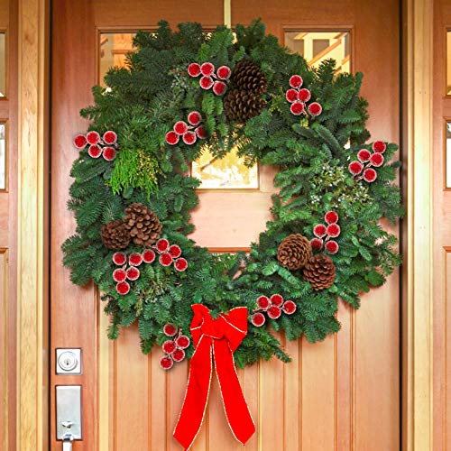 Whaline Christmas Artificial Berries Red Frosted Holly Berry Stems Christmas Berry Picks Christmas Wreath Decoration Supplies for Garland Xmas Tree Crafts Gift Home Wedding Holiday Party, 12 Pack