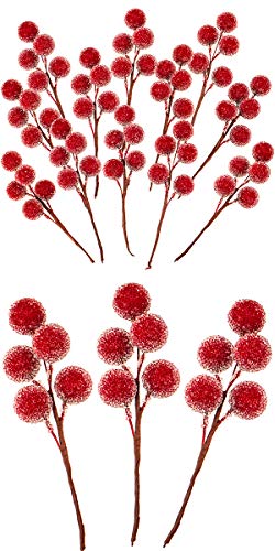 Whaline Christmas Artificial Berries Red Frosted Holly Berry Stems Christmas Berry Picks Christmas Wreath Decoration Supplies for Garland Xmas Tree Crafts Gift Home Wedding Holiday Party, 12 Pack