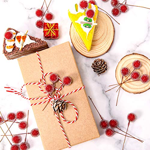 Whaline Artificial Frosted Holly Berries Christmas Frosted Berry Picks Red Mini Fruit Berry Flower Ornament for Xmas Tree Wreath Garland DIY Craft Home Wedding Christmas Winter Party Decor, 100Pcs