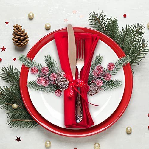 ELECLAND 10 Pcs Christmas Picks Decorations Artificial Pine Branches Stems Spray with Pine Cones Faux Pine Picks Red Berry Holly Leaves for Craft Floral Christmas Wreath Picks Ornaments, Red
