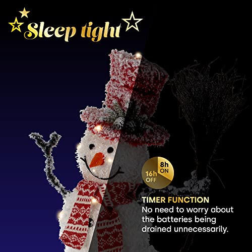 Christmas Village Light up Snowman Decoration Red And White Scarf ,Broom and Hat -  35 LEDs Warm Light