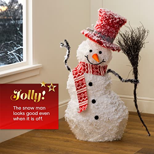 Christmas Village Light up Snowman Decoration Red And White Scarf ,Broom and Hat -  35 LEDs Warm Light