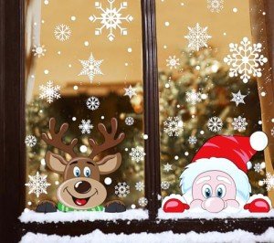 Christmas Window Stickers: Peeping Santa & Rudolph Decals