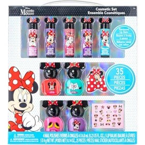 Disney Minnie Mouse - Townley Girl Sparkly Cosmetic Makeup Set with Lip Balm Nail Accessories -35 Pcs|Perfect for Parties Sleepovers Makeovers|Birthday Gift for Girls above 3 Yrs