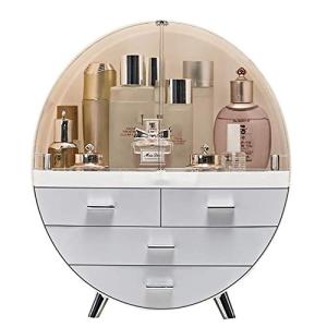 Qivange Round Cosmetic Rack Makeup Organiser Dustproof-Cosmetic Storage Makeup Holder Multifunctional Display Box Case For Lipstick, Nail Varnish, Eye Shadow, Brushes Pink/Grey 29.5 * 15.5 * 34cm