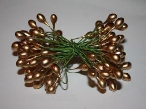 GOLD 50 wired stems of artificial holly berries 100 plastic berries in total