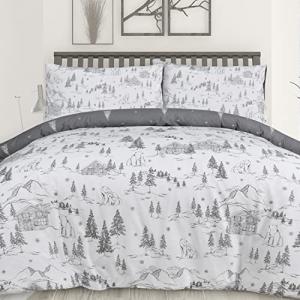 SINGLE  Sleepdown Polar Bears Winter Scene Snowflake White Grey Reversible Duvet Cover Single (135cm x 200cm)