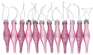 12 Baby Blush Pink Matt & Glitter Droplet Baubles 12 x 9cm