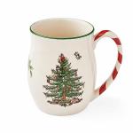 Spode Christmas Tree Mugs with Peppermint Handles Set of 4