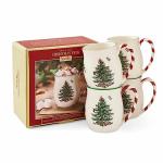 Spode Christmas Tree Mugs with Peppermint Handles Set of 4