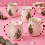 Spode Christmas Tree Mugs with Peppermint Handles Set of 4