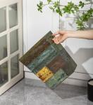 Rustic Wooden Trash Can with Metal Handles