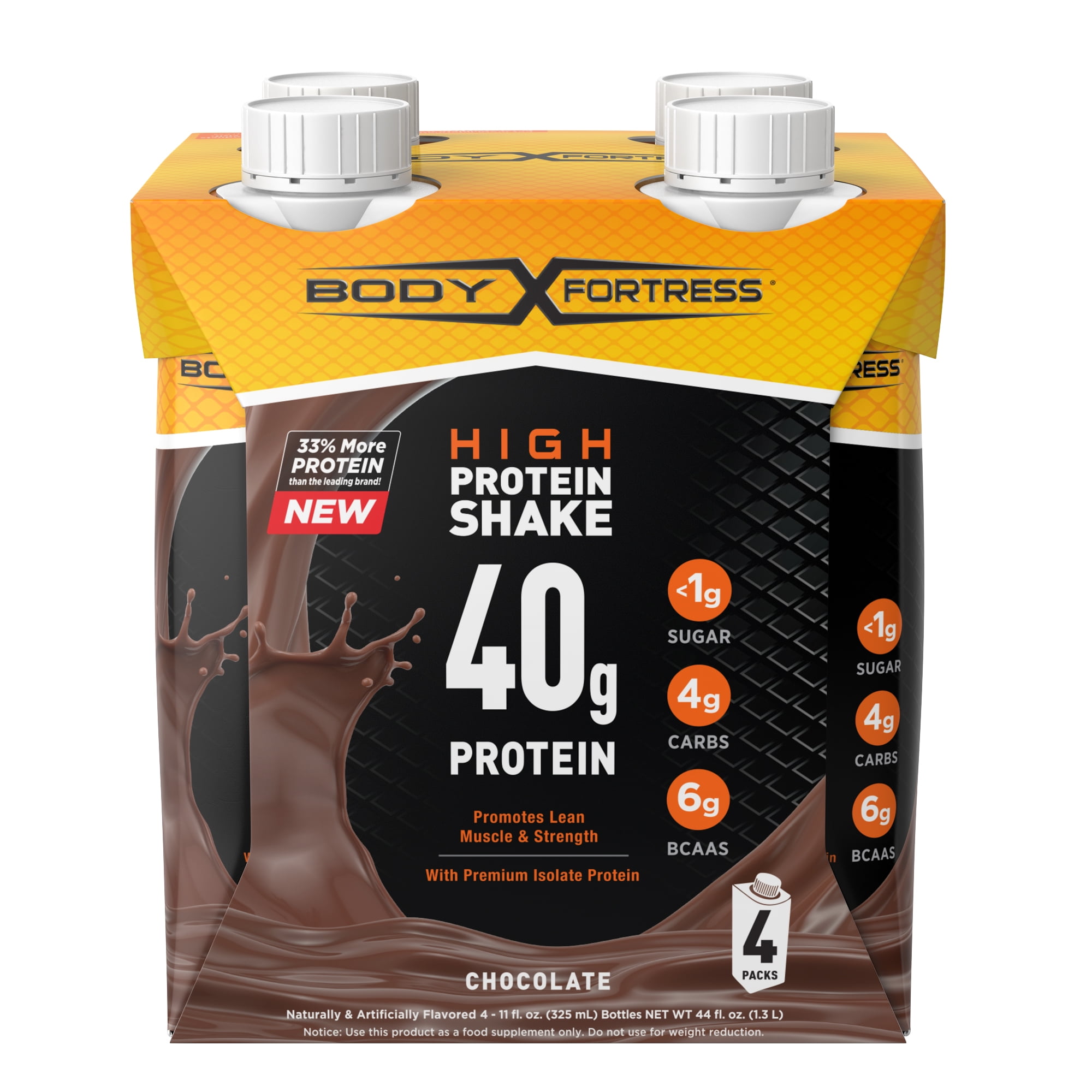 Body Fortress Chocolate High Protein Shakes, 40g Protein