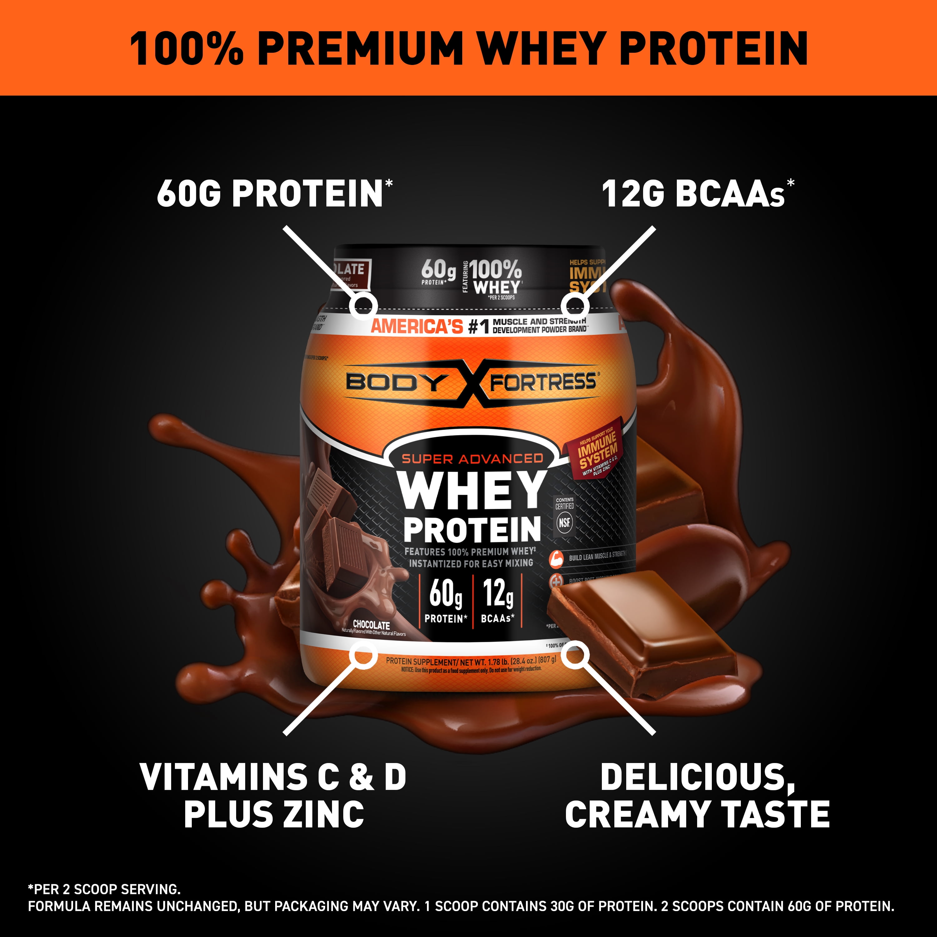Body Fortress Super Advanced Whey Protein Powder - Chocolate