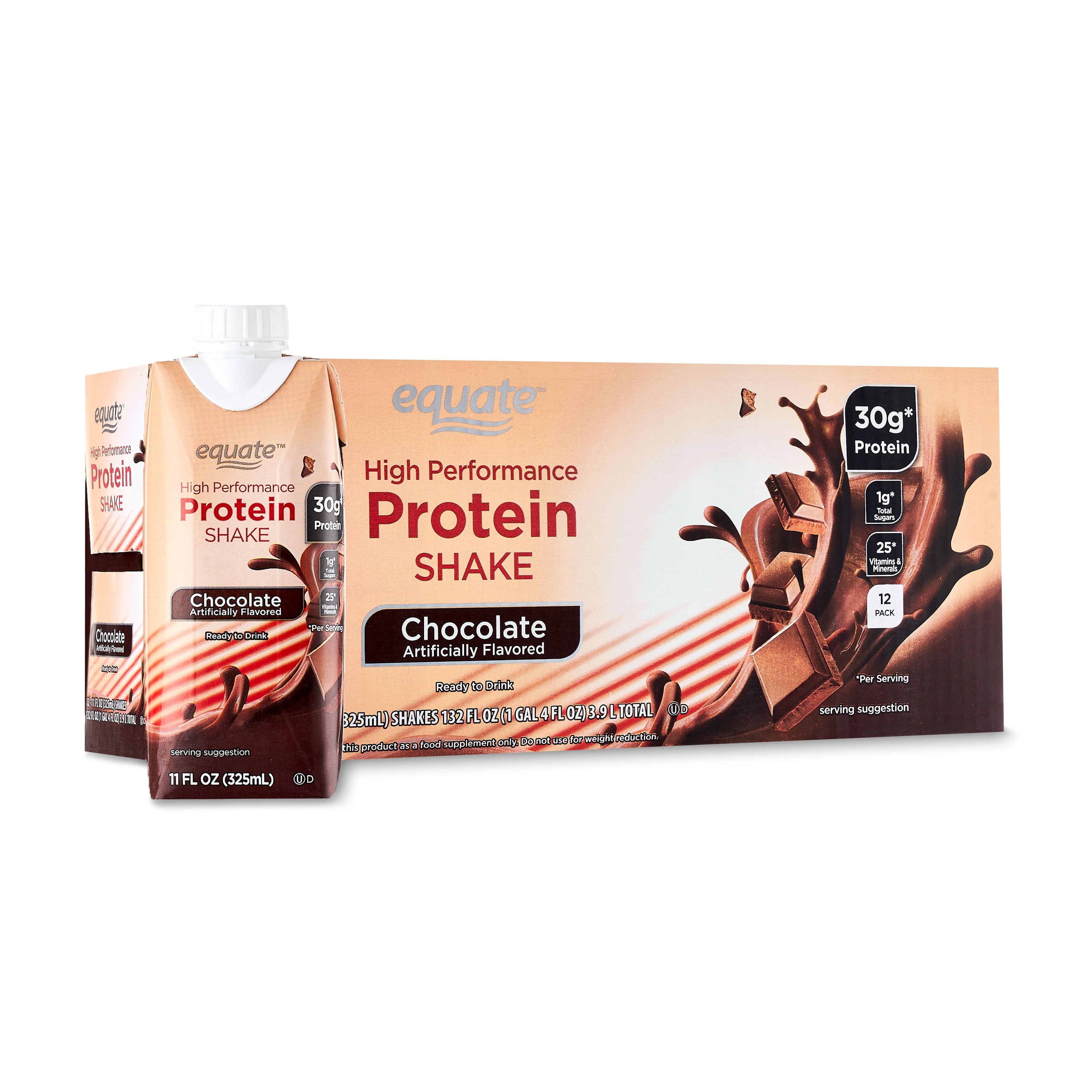 Equate Chocolate High Performance Protein Shake 12 Pack