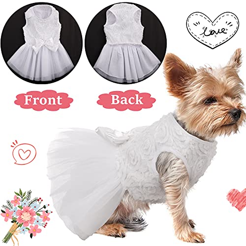 White Lace Dog Wedding Dress with Bowknot