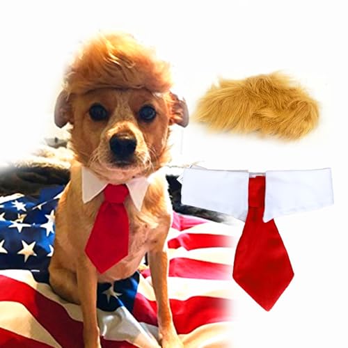 Trump-Inspired Pet Costume with Wig and Tie