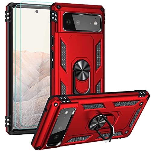 Androgate Red Pixel 6 Case with HD Screen Protector