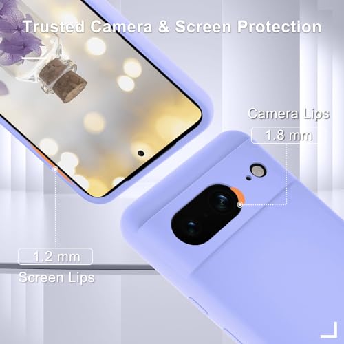 Lavender Purple Silicone Google Pixel 8 Case with Protectors