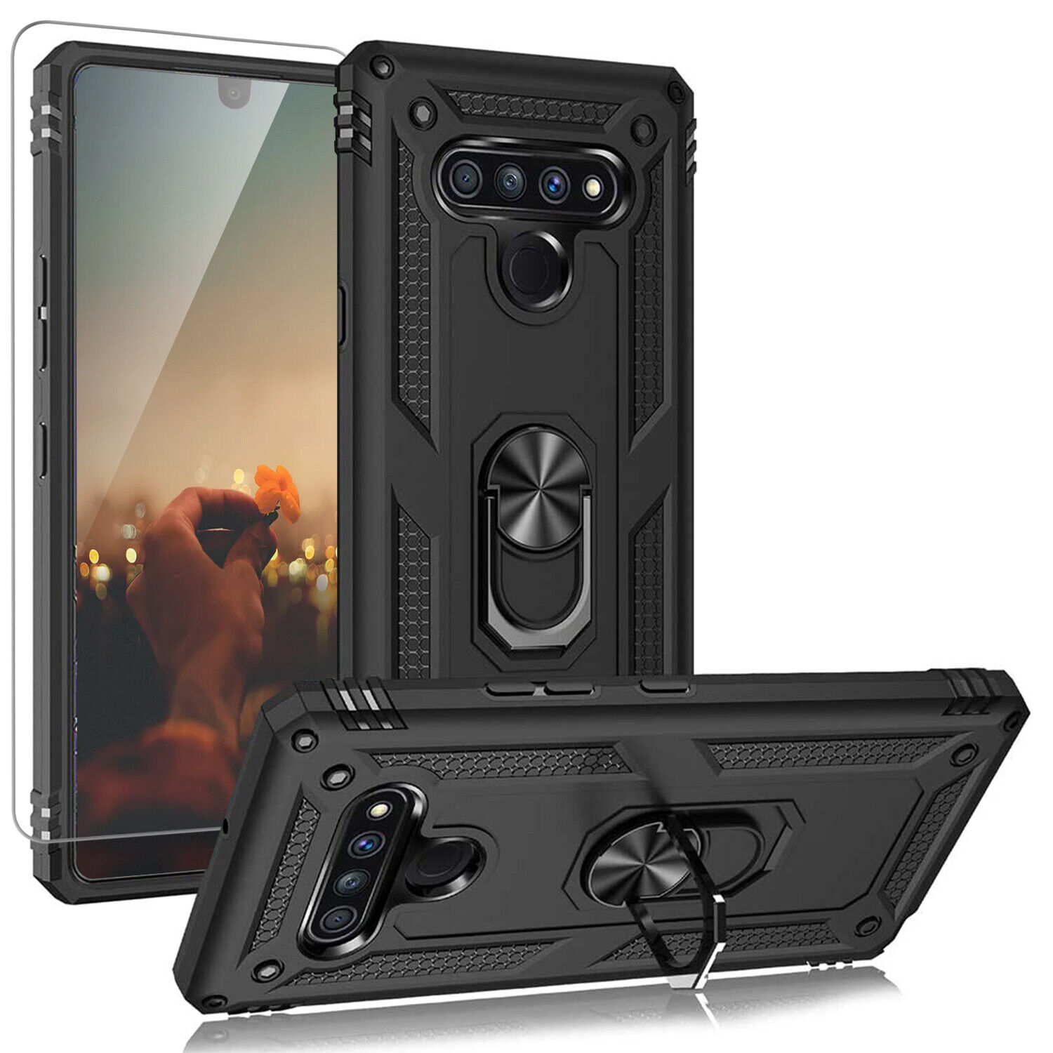 LG Stylo 6 Case with Ring Stand & Glass Protector