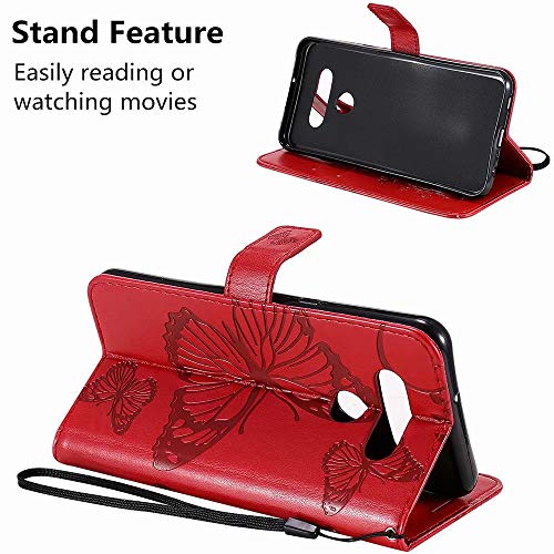Embossed Butterfly Wallet Case for LG K51 (B-Red)