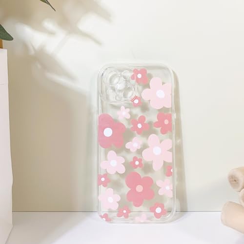 iPhone 15 Clear Floral Case for Girls - Pink