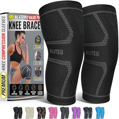 BLITZU Knee Brace Compression Sleeves - 2 Pack