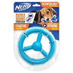 Nerf Dog 6.5in TPR/PP Scented Peanut Butter/Bacon SuperScent Orbit Ring Solid Core -Clear/Light Blue