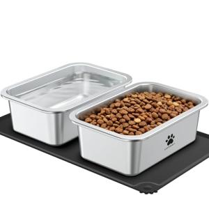 URPOWER 1.25 Gallon Large Dog Water Bowl, 2 Pack Thickened Stainless Steel Dog Water & Food Bowls with Non-Slip Mat, Spill-Proof Metal Pet Bowl Set for Medium, Large, X-Large Dogs, Indoor/Outdoor Use