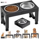 XIAZ Elevated Dog Bowls Large Breed Raised Dogs Bowl Stand Large/Medium Sized Dog Stainless Steel Food Water Bowl Stands 5 Heights Adjustable 9/11/12/14in Black Pet Feeder Dish Station