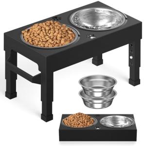 Elevated Dog Bowls Stand Large Breed, Height Adjustable Raised Dog Bowls Holder with 2 Stainless Steel Food Bowls for Small, Medium and Large Canine