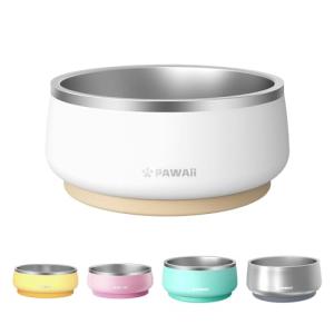 Pawaii Dog Bowl, 34 oz Double-Wall Stainless Steel Food and Water Bowl, Non-Slip Rubber Base, Dishwasher Safe, ID Tag Included, (1 Pack)