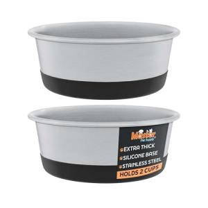 Master Pet Supply Stainless Steel Dog Bowls Set of 2 with Extra Thick Silicone Base - 2 Cup (16 oz) Black Velvet, Non-Slip, Dishwasher Safe Metal Bowls, Pet Dog Food Bowl for Dogs, Cats, Anti Rust