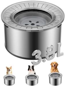 Heouvo 1 Gallon Large Dog Water Bowl No Spill,【Anti Digging Lid & Rubber Bottom】 Spill Proof Dog Bowl, Anti Splash Mess Dripless Slow Drinking Stainless Steel Water for Sloppy Messy Drinkers Car