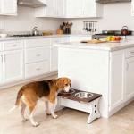 Piskyet Elevated Dog Bowls,Farmhouse Dog Bowls Stand, Raised Dog Bowl with 2 Stainless Steel Wooden Dog Bowl,3.5Cups8.5''H_30 oz Bowl-Farmhouse Style