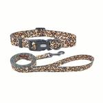 Olahibi Dog Collar Leash Set, Leopard Pattern, Polyester Material, Adjustable Collar and 5ft Matching Leash, for Small Dogs.(S, Brown Leopard)