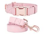 Dog Collar and Leash Set.Soft and Easy to Clean Vegan Leather with Rose Gold Metal Buckle for Small Medium Large Dogs (Pink, L(15.4”-24.8“)
