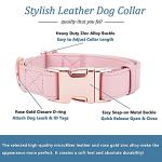 Dog Collar and Leash Set.Soft and Easy to Clean Vegan Leather with Rose Gold Metal Buckle for Small Medium Large Dogs (Pink, L(15.4”-24.8“)