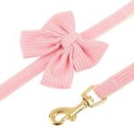 Didog Cute Dog Collar and Leash Set with Bowtie, Girl Dog Collars Metal Buckle Adjustable for Small Medium Dogs(Pink, S)