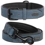 Didog Soft Padded Leather Dog Collar and Leash Set, Adjustable Dog Leash and Collar Set with Metal Buckle, Breathable Dog Collars with 4FT Faux Leather Dog Leash for Small Medium Large Dogs, Blue, XL